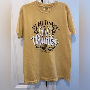 Give Thanks T Shirt Golden color. Size Small